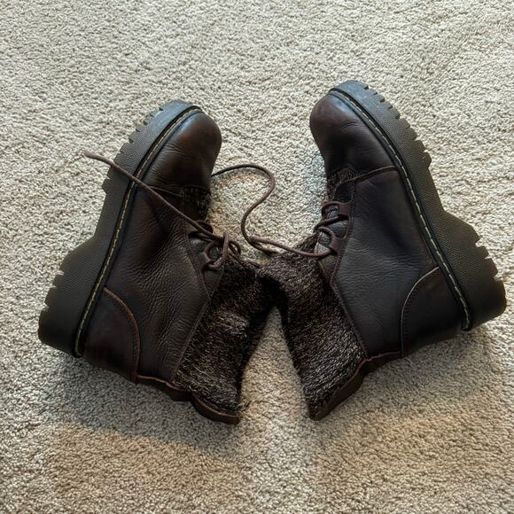 Beaver Creek Chunky Sole Brown Combat Boots w/ Tweed Foldover Upper Size 10 - Picture 9 of 14